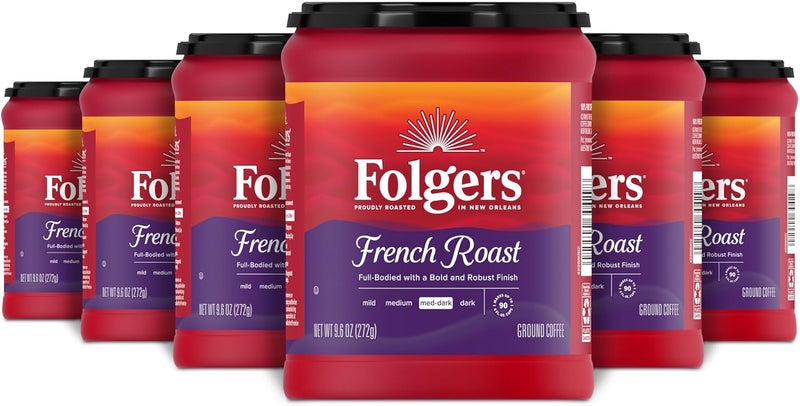 Folgers French Roast Medium Dark Roast Ground Coffee, 9.6 Ounces (Pack of 6) - Image 1